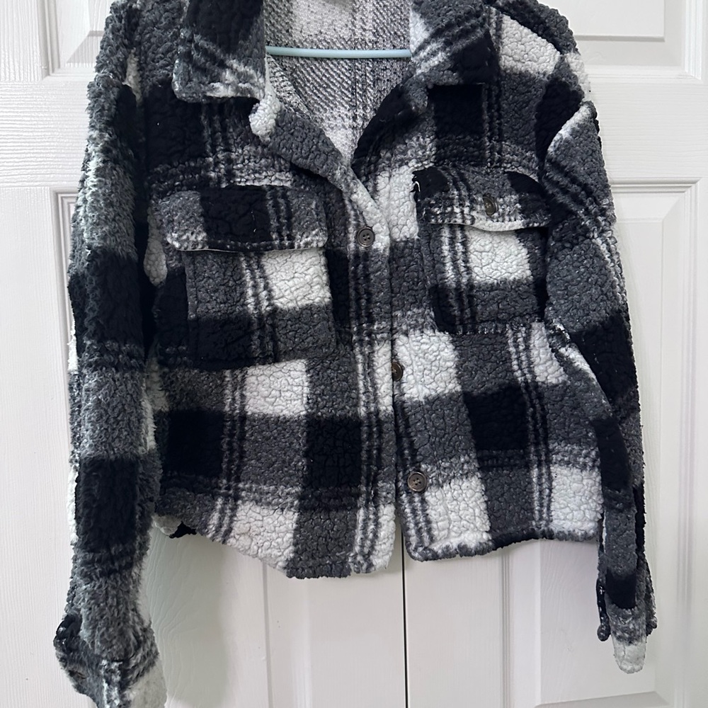 No Boundaries Gray and White Sherpa Jacket